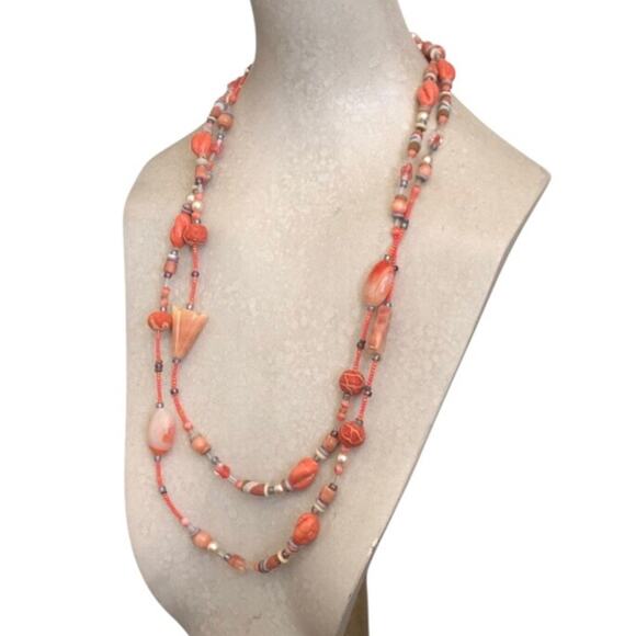 Handcrafted Modern Multi Color And Size Orange Bead Marble Glass Beads Necklace - Picture 6 of 12